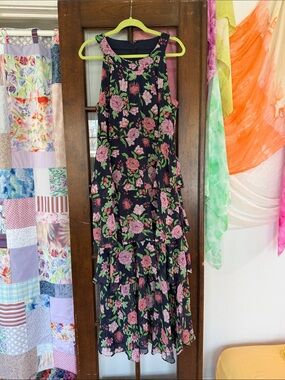 Tommy Hilfiger Floral Tiered Maxi Dress in Navy and Pink